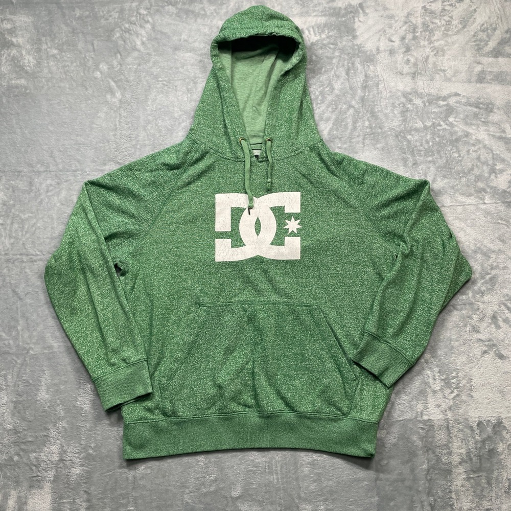DC Shoes Hoodie Men Medium Green Heathered Pullover Logo Raglan Skate Sweatshirt